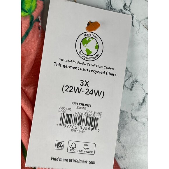 Joyspun Womens 3X Knit Chemise gown With Lemons Print & Lace Trim - Picture 7 of 9